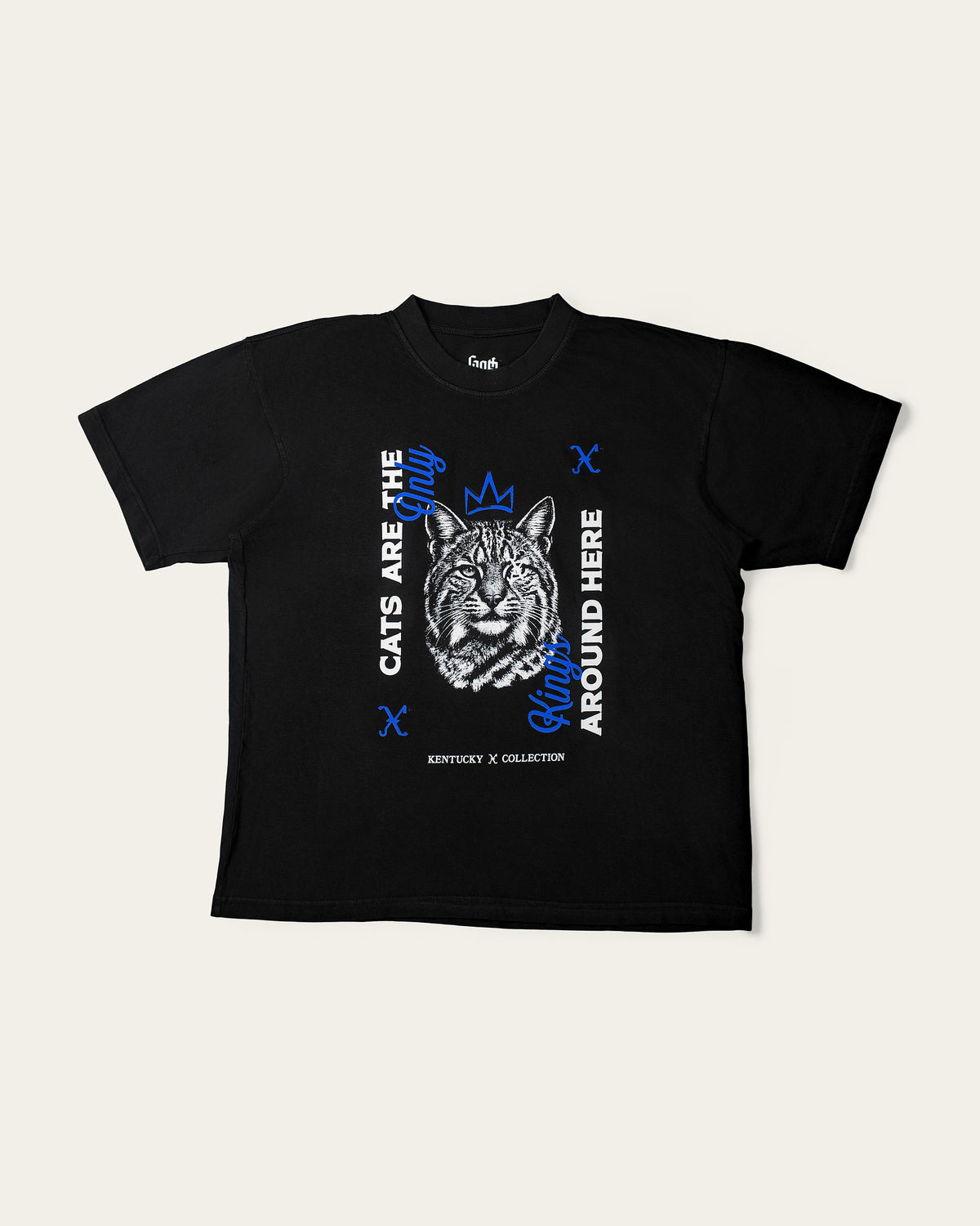 Only Kings × Wildcat Tee in pigment black, front with the crowned wildcat graphic