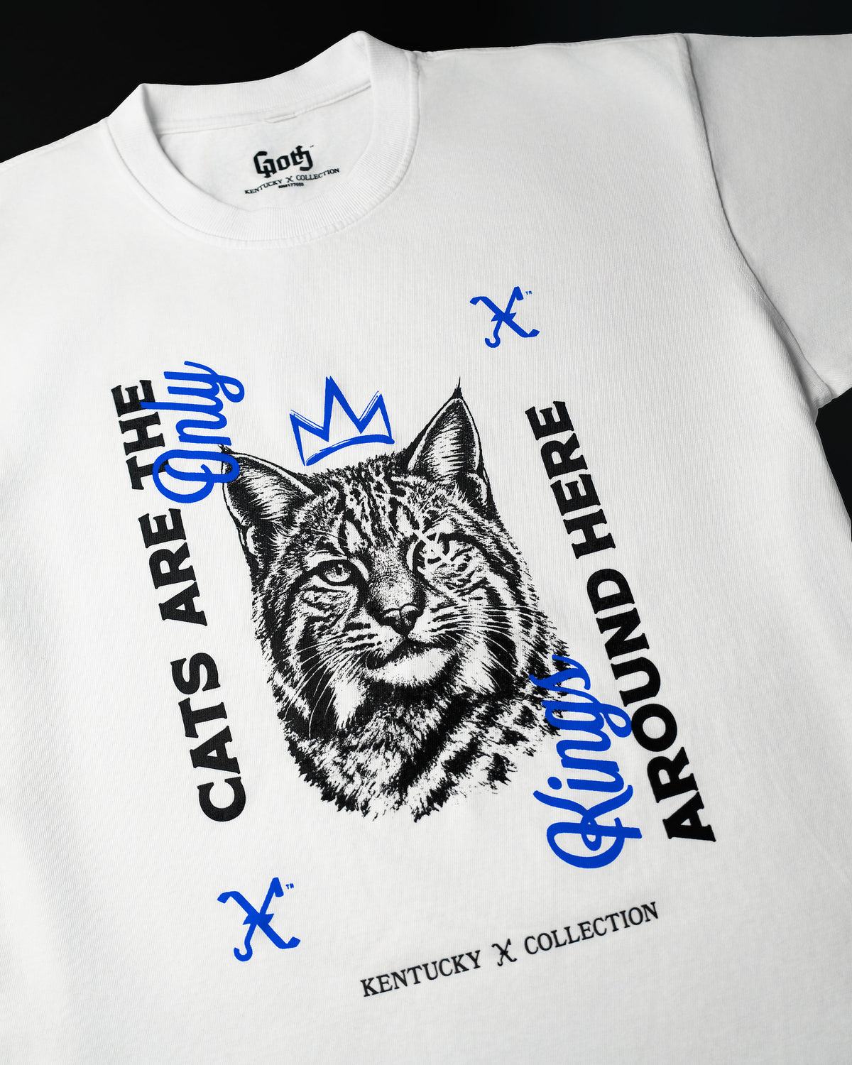 Only Kings × Wildcat Tee in pigment white, crowned wildcat graphic detail