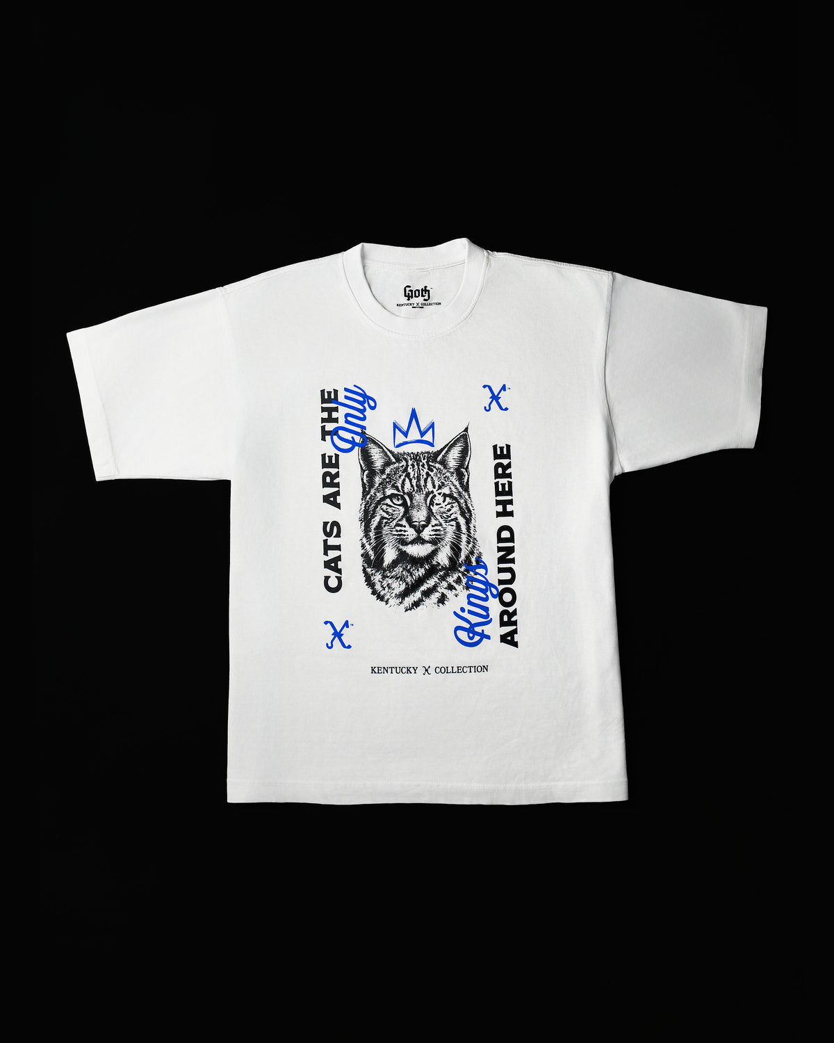 Only Kings × Wildcat Tee in pigment white, front with the crowned wildcat graphic