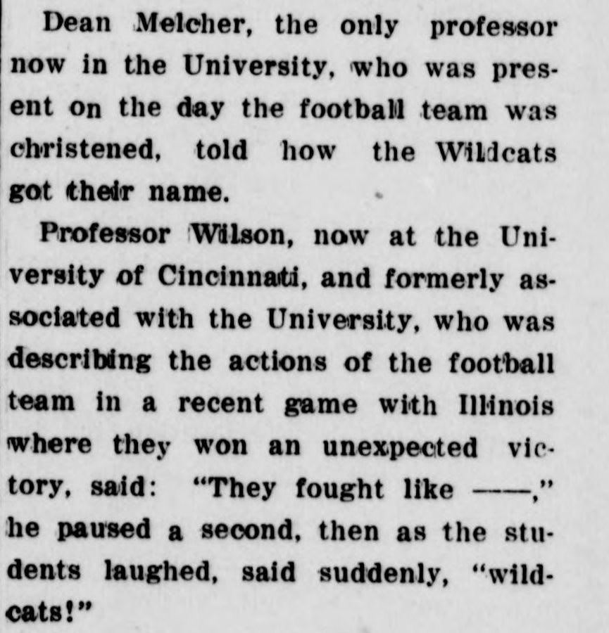 A 1917 newspaper account names Professor Wilson and recalls his words after an Illinois victory.
