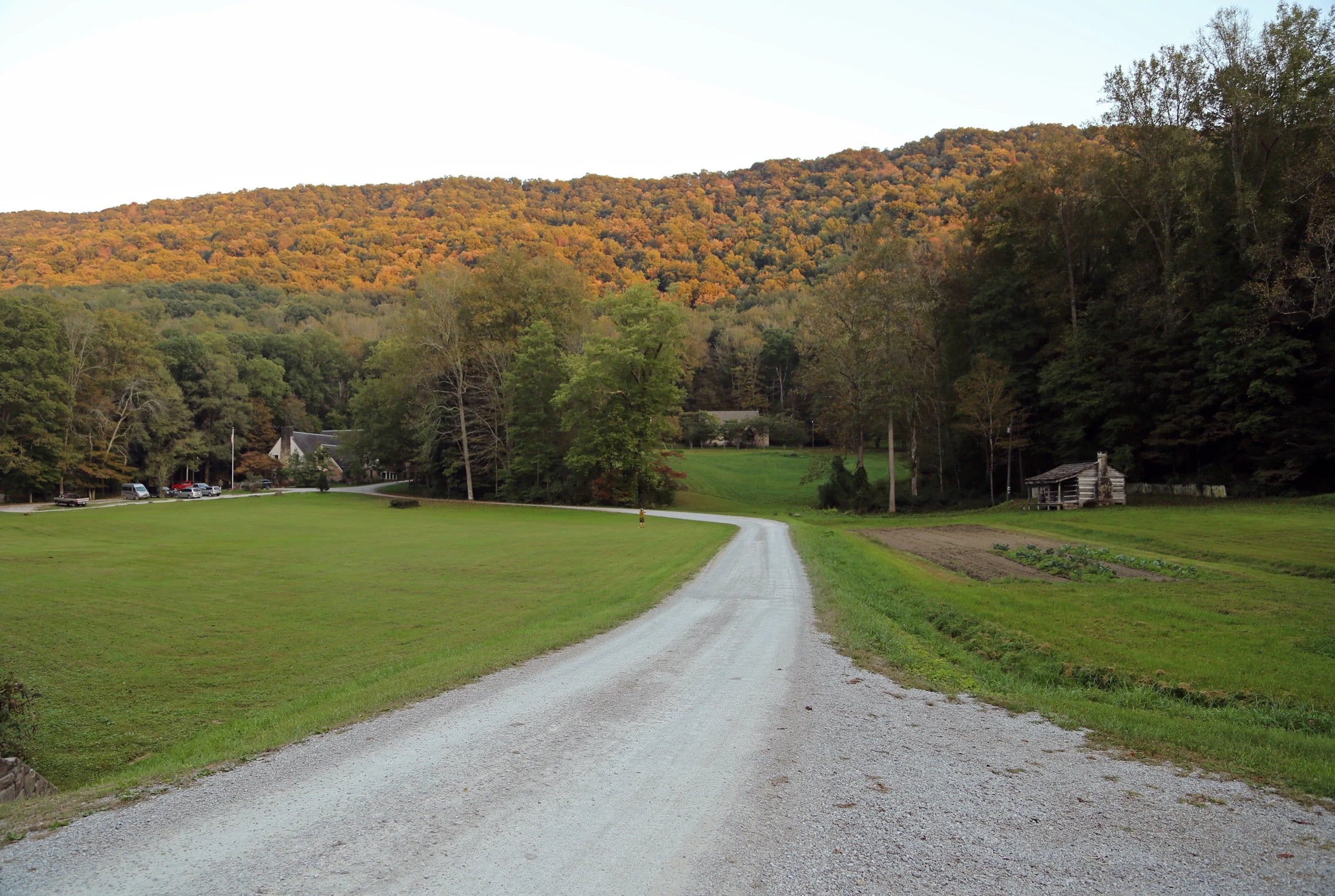 Wooded hills and buildings at Pine Mountain Settlement School in Harlan County, Kentucky